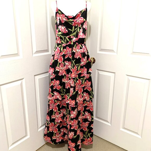 NWT Anne Klein Women Black Pink Floral Tiered Sleeveless Maxi Dress Prom Size 8 - Picture 3 of 12